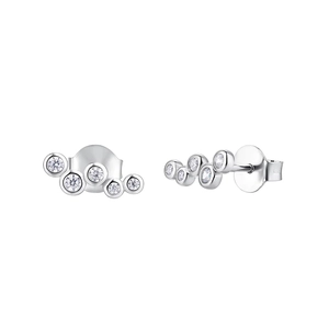 Detailed view of S925 silver hoop earrings with clear cubic zirconia in bubble setting