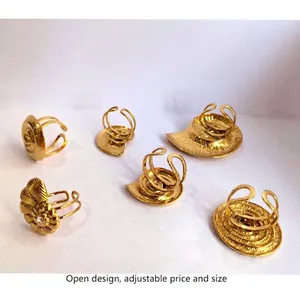 Exaggerated gold plated conch shell open rings set with rhinestones for women