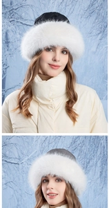 Detailed view of quilted winter Cossack hats with plush faux fur trim and ear protection