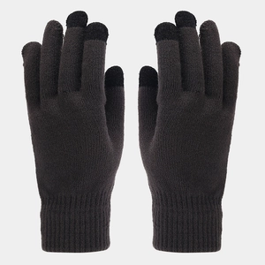 Detail of knit gloves with three-finger touchscreen tips and ribbed cuffs for winter