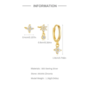 Detailed view of S925 silver earring set with dimensions and AAAAA zircon settings