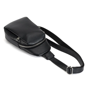 Chic black PU leather crossbody waist bag with adjustable strap and silver metal zipper