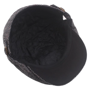 Winter tweed newsboy cap with warm quilted lining and classic plaid texture