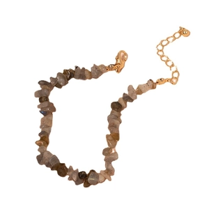 Bohemian irregular natural labradorite stone bracelet with adjustable gold lobster clasp