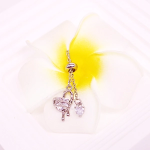 Heart-shaped stainless steel nipple ring with sparkling zircon and fringe pendant