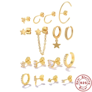 925 Sterling Silver Earring Set For Women Gold Silver Plated Rhinestone Star Snake Heart Stud Hoop Earrings Jewelry Set
