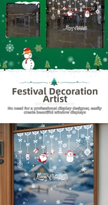 Detail of Santa Claus and snowman window stickers with Merry Christmas typography