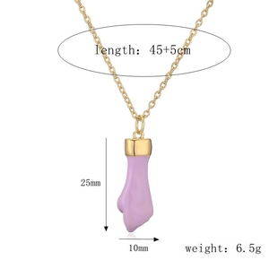 Detailed specs for gold fist pendant necklace: 45+5cm length, 25mm height, weight 6.5g