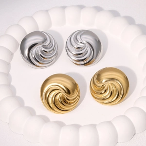 Stainless Steel Geometric Round Spiral Stud Earrings Gold Plated Minimalist Swirl Texture Chic Jewelry For Women