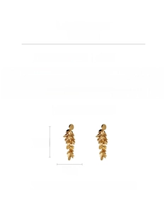 Detailed size chart for gold leaf tassel earrings showing 10.6cm length in copper material