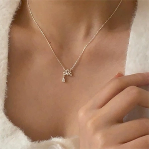 925 Sterling silver necklace with crown pendant and teardrop zircon on a model