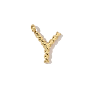 Macro shot of 18k gold plated stainless steel letter Y pendant with twist texture