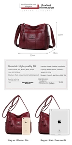 Red multi-zippered PU shoulder bag dimensions 25x12x20cm with internal storage detail