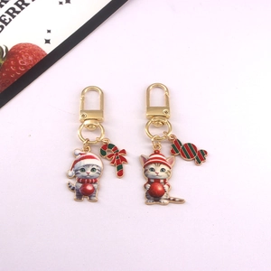 Christmas cute cartoon cat keychain alloy bag pendant holiday decorative accessory item