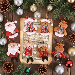 Christmas Tree Ornaments Plush Doll Hanging Pendants Santa Snowman Reindeer Bear Plaid Burlap Festive Holiday Party Home Decor