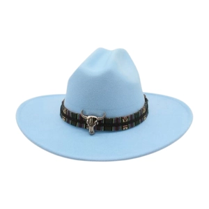 Vintage Western Cowboy Hat Suede Ethnic Braid Band Metal Bull Head Fedora Hat For Travel Vacation Photography Unisex