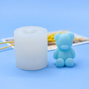 DIY silicone mold for cute bear candles and resin crafts with blue finished bear model