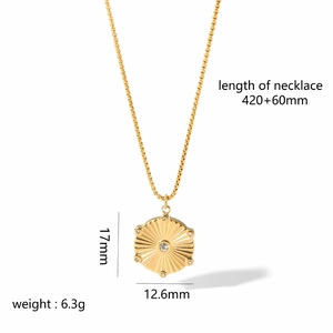 18k gold plated stainless steel sunburst pendant necklace with cubic zirconia