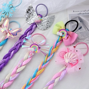 Élastiques licorne pour enfants avec tresses arc-en-ciel colorées et jolis nœuds