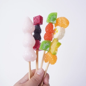 Realistic artificial fruit skewers model with strawberry and kiwi for decoration