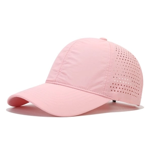 Pink breathable quick-dry baseball cap with laser-perforated vents and curved brim for sports