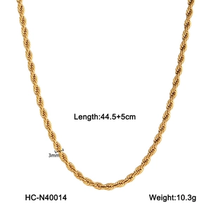 Detail of 3mm gold twisted rope chain showing 44.5cm length and 10.3g weight specs
