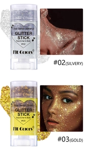 Body and face glitter stick in silver and gold shades for festive stage makeup look