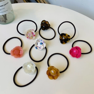 Camellia Flower Hair Ties Resin Elastic Hair Bands High Ponytail Holder Korean Style Sweet Floral Headwear Women Girls