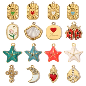 Pendentifs En Acier Inoxydable Émail Strass Cœur Étoile De Mer Lune Croix Fabrication De Bijoux DIY Style Vintage Français Femmes