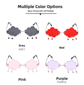 Lunettes de soleil nuage sans monture avec perles gouttes en gris, rouge, rose et violet