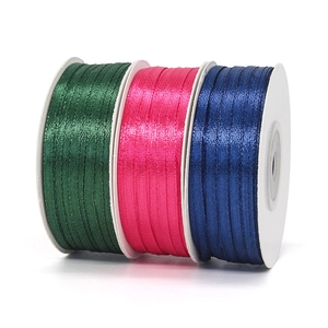 Double-sided 3mm satin ribbons in dark green, rose red and navy blue for gift wrapping