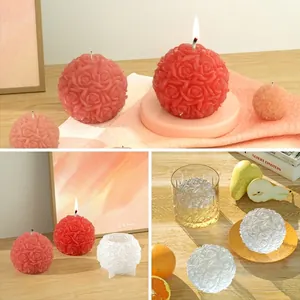 Rose flower ball scented candle with detailed petal textures in red, pink, and white colors