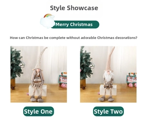 Detail of Christmas gnomes with knit hats and plaid outfits in a festive home setting