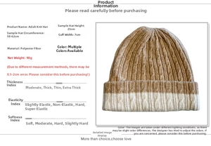 Size chart showing chunky knit beanie dimensions: 25cm height and 58-62cm circumference