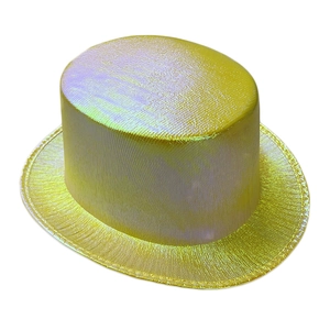Iridescent yellow top hat with metallic texture for magic shows and themed parties