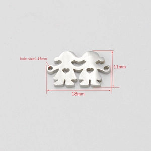 Gepolijste roestvrijstalen meisjesbedel met afmetingen 11x18mm en gat van 1,15mm