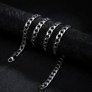 Silver stainless steel Cuban link chain necklace for men with lobster clasp on black background