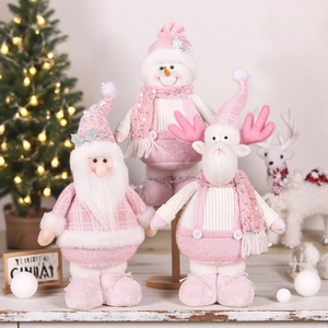 Pink Christmas doll collection with Santa, Snowman and Reindeer in sequins and knits