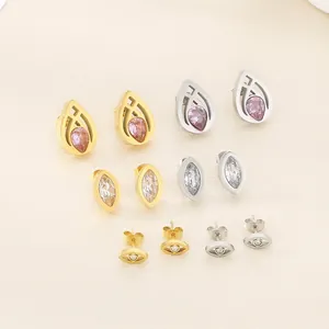 Hohl Wasser Tropfen Edelstahl Zirkon Ohrringe Marquise Böser Blick Geometrisch Elegant Schmuck Für Damen