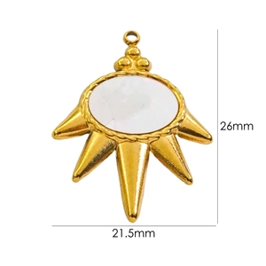 Detailed view of sunburst pendant with 26mm height and 21.5mm width dimensions