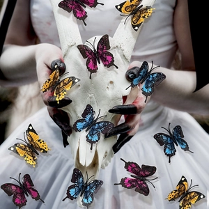 Gothic 3D butterfly wall stickers on skull and dress for Halloween room decoration