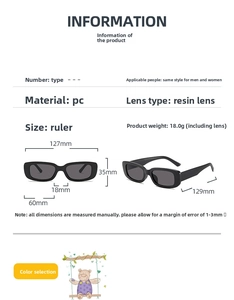 Detailed size chart for kids oval sunglasses showing PC frame and resin lens dimensions