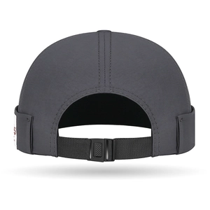 Deep grey quick-dry docker hat with adjustable back strap and minimalist woven side label