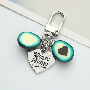 Creative avocado heart keychain with silver metal ring and resin pendant for bags