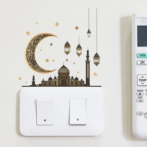 Ramadan Moon Mosque Wall Stickers Gold PVC Removable Islamic Eid Mural Decor For Home Living Room Switch Decoration