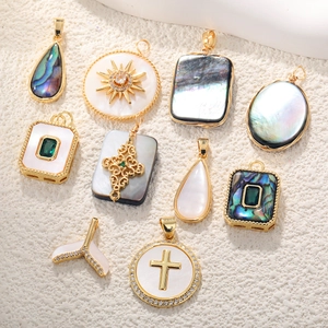 Copper Gold Plated Pendant Abalone Shell Mother Of Artificial Pearl Cross Heart Water Drop Rectangle Mermaid Tail Luxury Jewelry