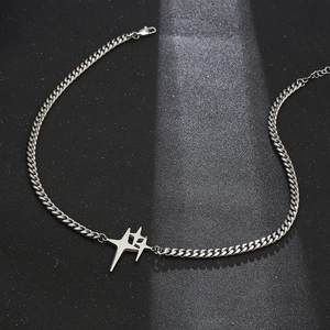 Niche silver star cross Cuban link necklace in durable titanium steel for hip-hop style