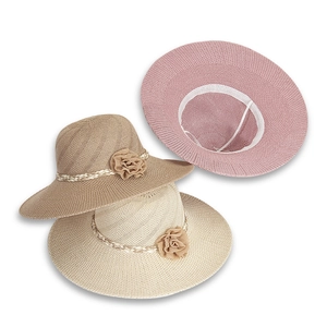 Breathable wide brim straw sun hats for women in pink, khaki, and beige colors