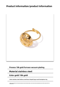 Detailed macro view of 18K gold plated stainless steel ring with hollow heart patterns
