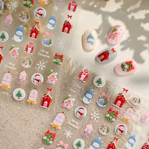 Autocollants Pour Ongles De Noël Relief 3D Flocon De Neige Bonhomme De Neige Maison De Pain D'épices Décalcomanies Décoration